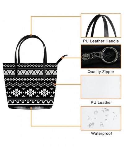 Vintage Black and White Boho Tribal Pattern Tote Bag for Women Leather Handbags Women's Crossbody Handbags Work Tote Bags for...