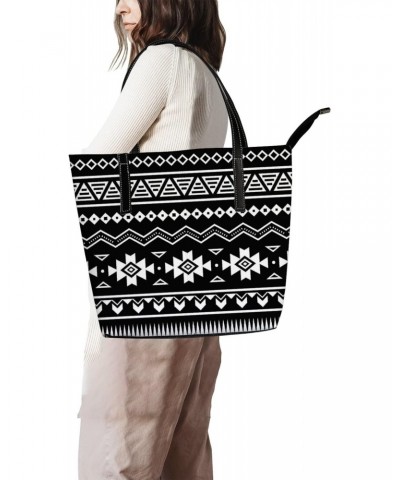 Vintage Black and White Boho Tribal Pattern Tote Bag for Women Leather Handbags Women's Crossbody Handbags Work Tote Bags for...