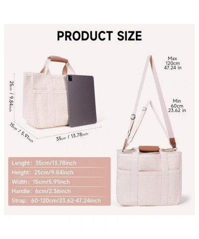 Women Multi-pocket Canvas Tote Bag Durable Large Capacity Crossbody Handbag Casual Practical Shoulder Bag with Compartments W...