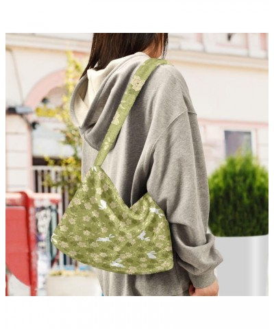 Plush Underarm Bag-yellow sakura and bunny, Ladies Fluffy Shoulder Bag, Women Fluffy Tote Bag for Autumn and Winter $11.88 Totes