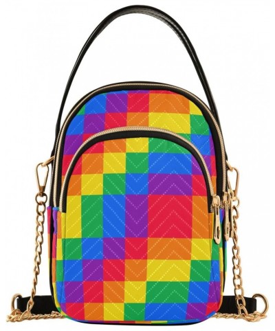 Square Tile Rainbow Crossbody Bags for Women Small Chain Shoulder Bag Purses Hand Bag for Trip Work Gifts $10.40 Shoulder Bags