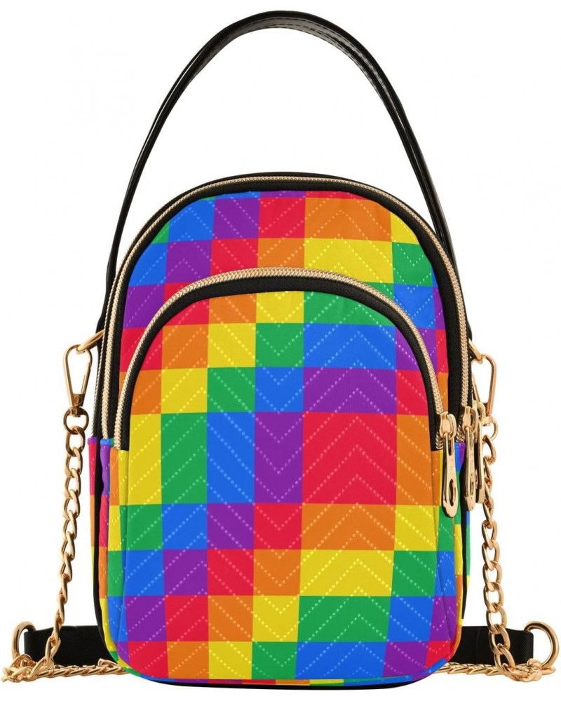 Square Tile Rainbow Crossbody Bags for Women Small Chain Shoulder Bag Purses Hand Bag for Trip Work Gifts $10.40 Shoulder Bags