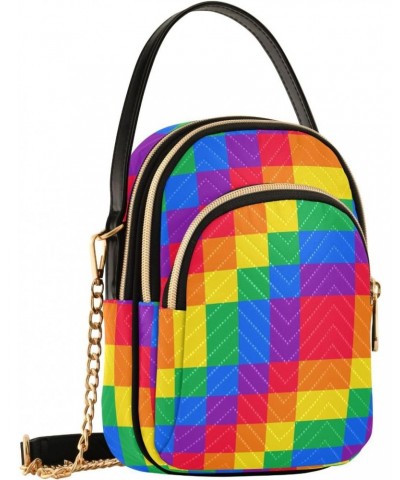 Square Tile Rainbow Crossbody Bags for Women Small Chain Shoulder Bag Purses Hand Bag for Trip Work Gifts $10.40 Shoulder Bags