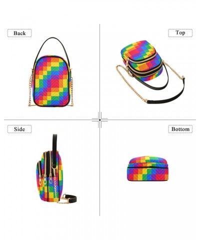 Square Tile Rainbow Crossbody Bags for Women Small Chain Shoulder Bag Purses Hand Bag for Trip Work Gifts $10.40 Shoulder Bags