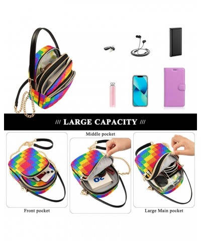 Square Tile Rainbow Crossbody Bags for Women Small Chain Shoulder Bag Purses Hand Bag for Trip Work Gifts $10.40 Shoulder Bags