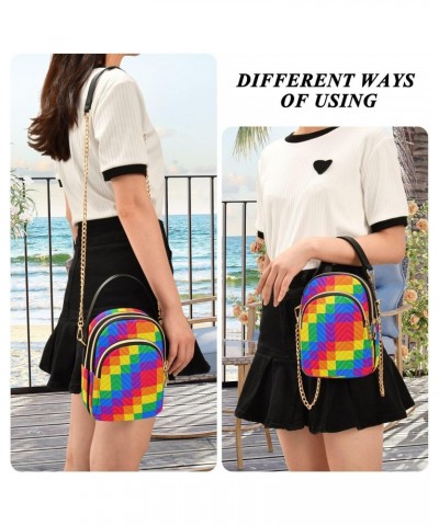 Square Tile Rainbow Crossbody Bags for Women Small Chain Shoulder Bag Purses Hand Bag for Trip Work Gifts $10.40 Shoulder Bags