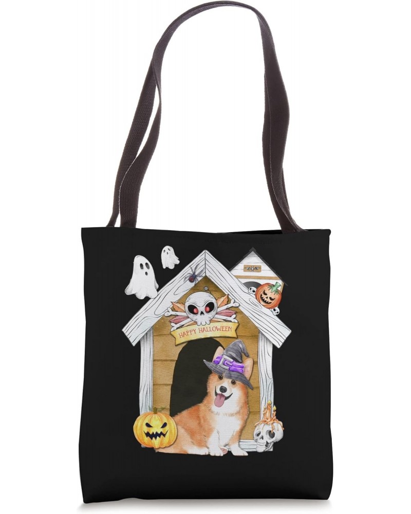 Halloween Corgi Dog Witch Haunted House Tote Bag $13.80 Totes