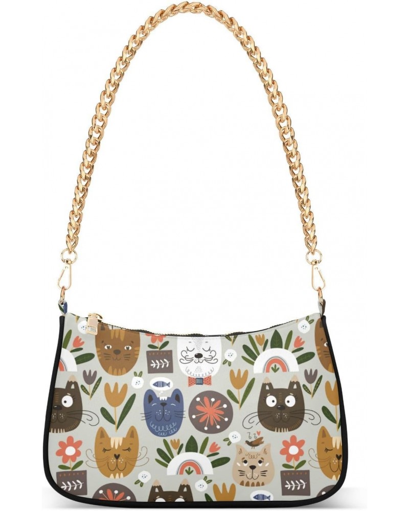 Women Chain Shoulder Purse Bag With Zipper Vintage Cute Animal Face Print, Ethnic Style Hobo Tote Clutch Handbags with Chain ...