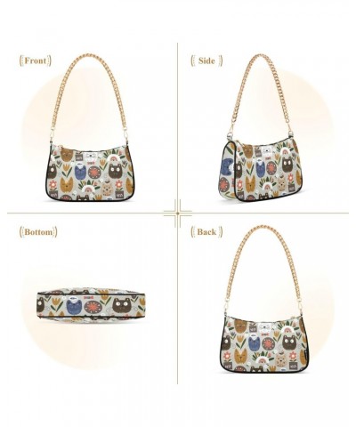 Women Chain Shoulder Purse Bag With Zipper Vintage Cute Animal Face Print, Ethnic Style Hobo Tote Clutch Handbags with Chain ...