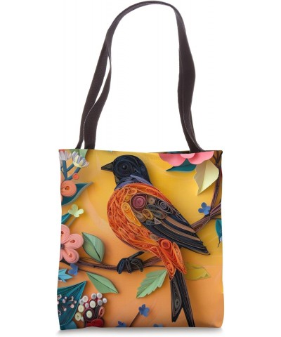 Enchanting Paper Art Style Quilling Bird Floral Elegance Tote Bag $14.49 Totes