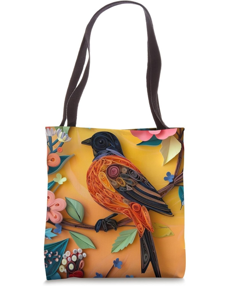 Enchanting Paper Art Style Quilling Bird Floral Elegance Tote Bag $14.49 Totes