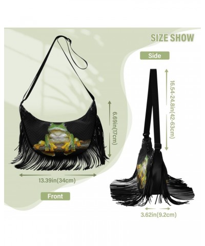 Frog-face Women Tassel Fringe Shoulder bag, Fringe Purse Crossbody, Women Tassel Hobo Bag with Zipper $14.25 Hobo Bags