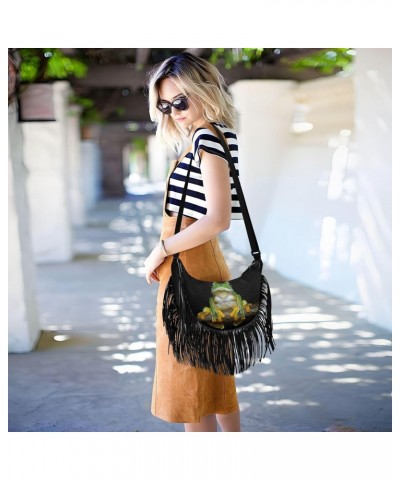 Frog-face Women Tassel Fringe Shoulder bag, Fringe Purse Crossbody, Women Tassel Hobo Bag with Zipper $14.25 Hobo Bags