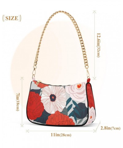 Floral Fashion Quilted Crossbody Bag for Women Shoulder Evening Purse with Gold Chain & Smooth Zipper Satchel Hobo Handbag fo...