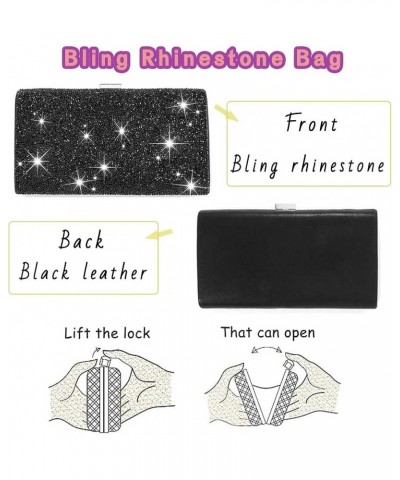 Glitter Evening Clutch Bag Rhinestone Handbag Crossbody Purse Wedding Party Bag for Women and Girls Single-sided Black Crysta...