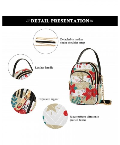 Christmas Poinsettia Flowers Crossbody Bag for Women Cell Phone Purse Wallet with Removable Chain Shoulder Handbag for Work T...