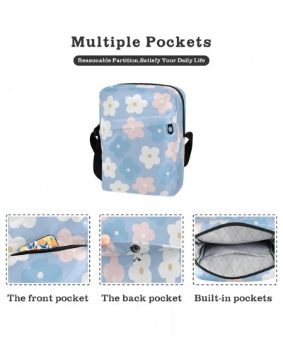 Small Crossbody Bag Men Women,Flower Blue Adjustable Crossbody Bag with Zipper Closure Sling Side Shoulder Bag Festival Cross...