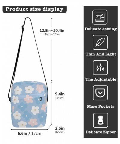 Small Crossbody Bag Men Women,Flower Blue Adjustable Crossbody Bag with Zipper Closure Sling Side Shoulder Bag Festival Cross...