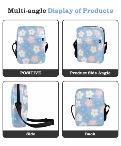 Small Crossbody Bag Men Women,Flower Blue Adjustable Crossbody Bag with Zipper Closure Sling Side Shoulder Bag Festival Cross...