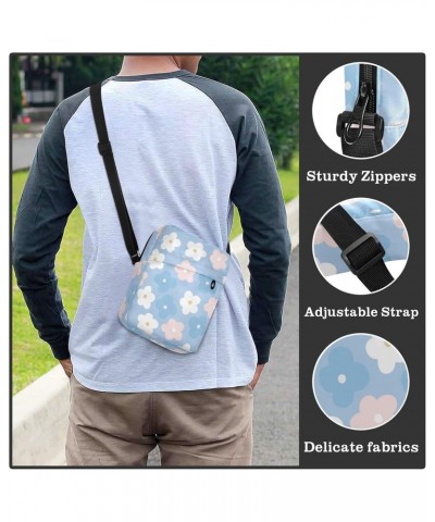 Small Crossbody Bag Men Women,Flower Blue Adjustable Crossbody Bag with Zipper Closure Sling Side Shoulder Bag Festival Cross...