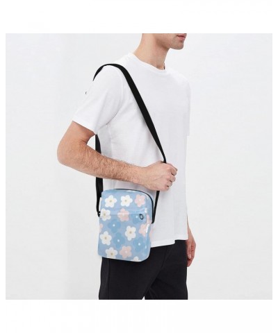 Small Crossbody Bag Men Women,Flower Blue Adjustable Crossbody Bag with Zipper Closure Sling Side Shoulder Bag Festival Cross...