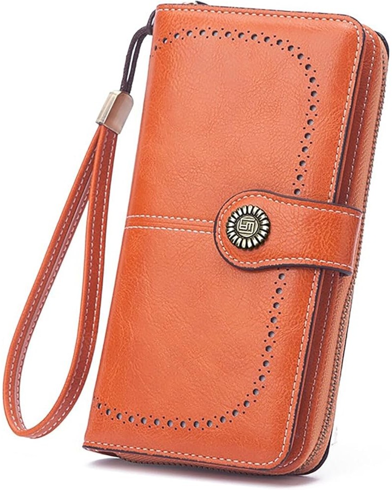 Women's Large Capacity Zip Wallet Phone Holder Clutch Travel Purse Wristlet Multi Card Organizer (Orange) Orange $18.14 Totes