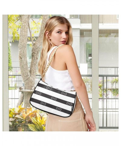 Shoulder Bag Black White Stripes Dog Love Women Clutch Handbag Shoulder Purch Date Chain Bag Tote Bag Spring Holiday Birthday...