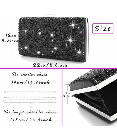 Glitter Evening Clutch Bag Rhinestone Handbag Crossbody Purse Wedding Party Bag for Women and Girls Single-sided Black Crysta...