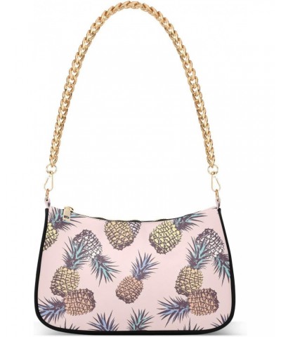 Pineapple Pink Women Shoulder Bag Clutch Chain Purse Handbags with Zipper Pocket Tote Hobo Bag for Wedding Shopping $13.80 Totes