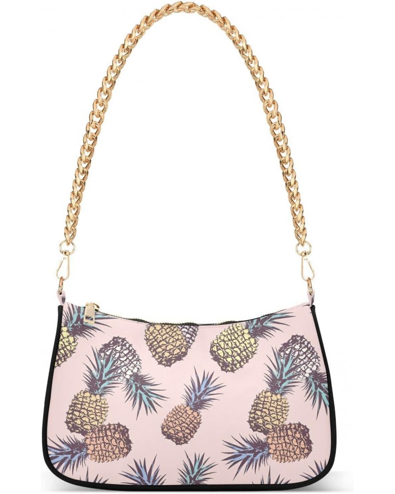 Pineapple Pink Women Shoulder Bag Clutch Chain Purse Handbags with Zipper Pocket Tote Hobo Bag for Wedding Shopping $13.80 Totes