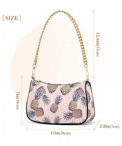 Pineapple Pink Women Shoulder Bag Clutch Chain Purse Handbags with Zipper Pocket Tote Hobo Bag for Wedding Shopping $13.80 Totes