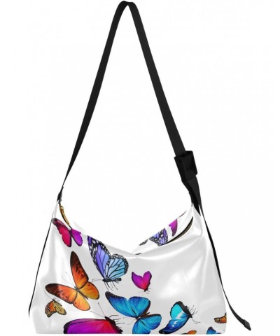 Colorful Butterfly Flying Womens Tote Bag Leather Shoulder Bag For Women Men Large Hobo Cross Body Bags Handbag $19.71 Totes