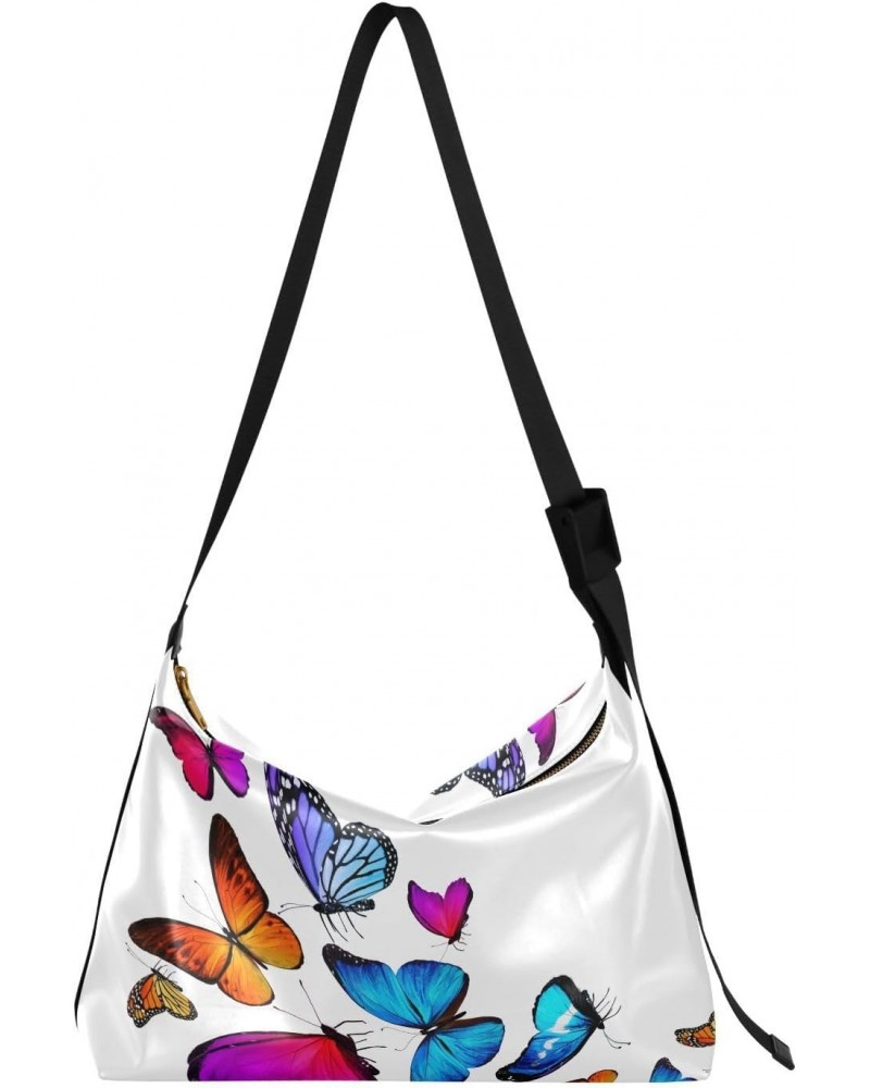 Colorful Butterfly Flying Womens Tote Bag Leather Shoulder Bag For Women Men Large Hobo Cross Body Bags Handbag $19.71 Totes