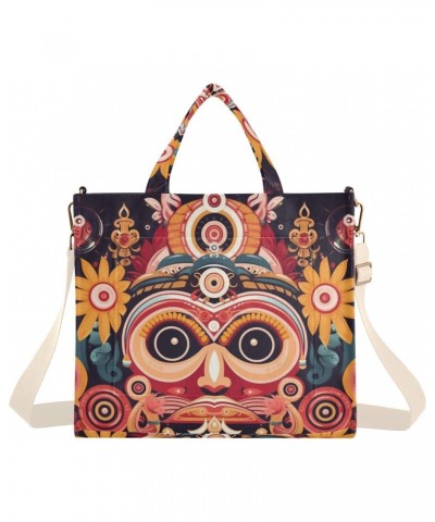 Corduroy Women Tote Bag - Tribal Totem Face, Handbag Purses with Detachable Strap $17.10 Crossbody Bags