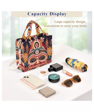 Corduroy Women Tote Bag - Tribal Totem Face, Handbag Purses with Detachable Strap $17.10 Crossbody Bags