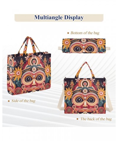 Corduroy Women Tote Bag - Tribal Totem Face, Handbag Purses with Detachable Strap $17.10 Crossbody Bags