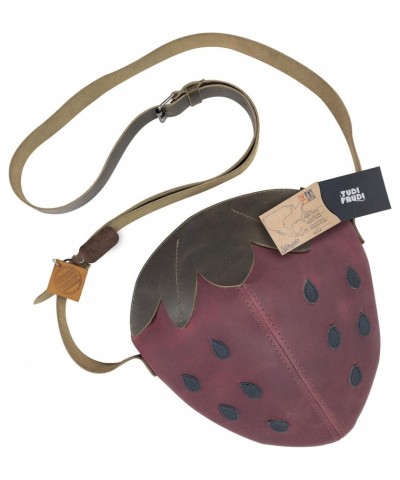 Strawberry-Shaped Shoulder Bag with Adjustable Strap, Crossbody Bag, Messenger Bag, Full Grain Leather, Handmade, Sangria $21...