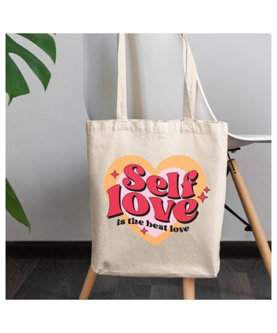 Self Love Is the Best Love, Retro Groovy Wavy Text Valentines Day Art Merch Gift, 12oz Canvas Tote Bag $11.07 Totes