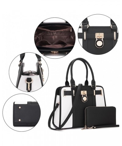 Handbags Sets For Women Shoulder Bags Top Handle Work Satchel Tote Purses Set With Matching Wallet 2pcs A3-2pcs/Set Whiteblac...