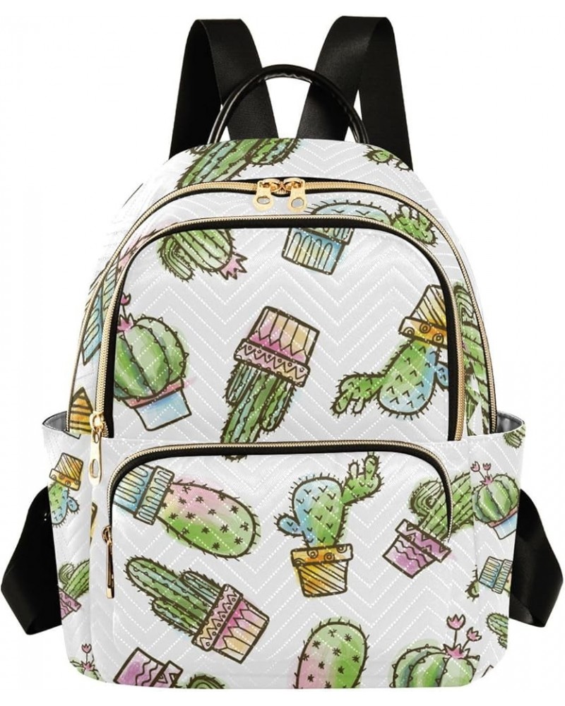 Women Backpack Watercolor Cacti Anti-Theft Travel Backpack with Luggage Belt Lightweight Handbag Lady Purse Roomy Double Zipp...