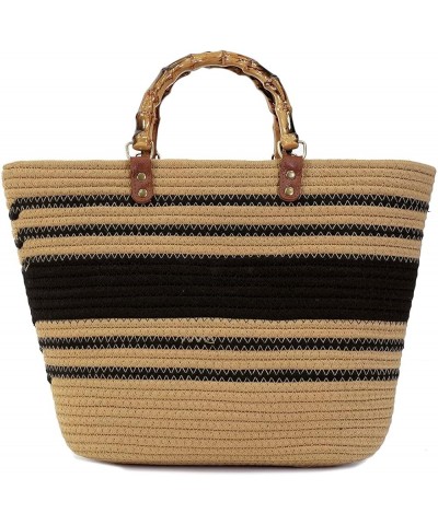 Straw Tote Bag for Women Woven Hobo Handbag Shoulder Bag Satchel Fashion Beach Bag Large Top Handle Bag Purse A-black+khaki $...