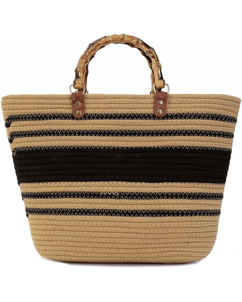 Straw Tote Bag for Women Woven Hobo Handbag Shoulder Bag Satchel Fashion Beach Bag Large Top Handle Bag Purse A-black+khaki $...