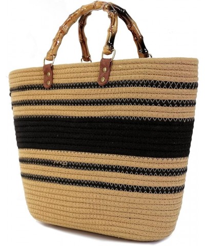 Straw Tote Bag for Women Woven Hobo Handbag Shoulder Bag Satchel Fashion Beach Bag Large Top Handle Bag Purse A-black+khaki $...