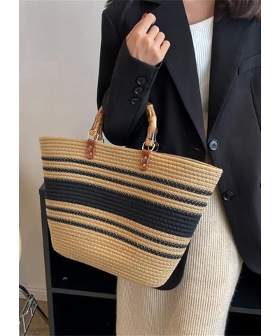 Straw Tote Bag for Women Woven Hobo Handbag Shoulder Bag Satchel Fashion Beach Bag Large Top Handle Bag Purse A-black+khaki $...