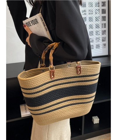 Straw Tote Bag for Women Woven Hobo Handbag Shoulder Bag Satchel Fashion Beach Bag Large Top Handle Bag Purse A-black+khaki $...