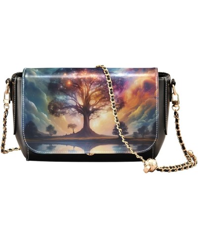 Watercolor Tree and Stars Purse Crossbody with Chain, Leather Shoulder Bag for Women Watercolor Tree and Stars-4 $18.91 Cross...