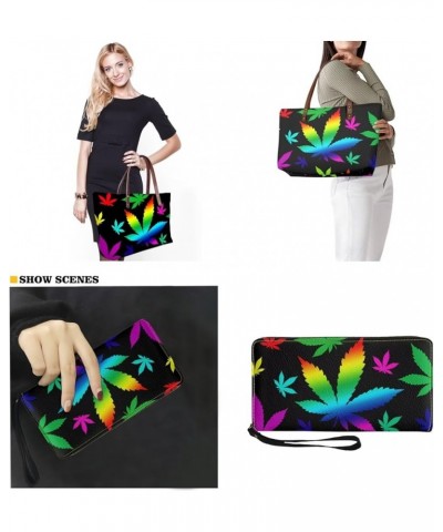 2 Pcs Large Tote Handbag with PU Wallet, Women Hand bags Purses, Top Handle Bag Satchel Shoulder Bag Tropical Leaves-black $2...