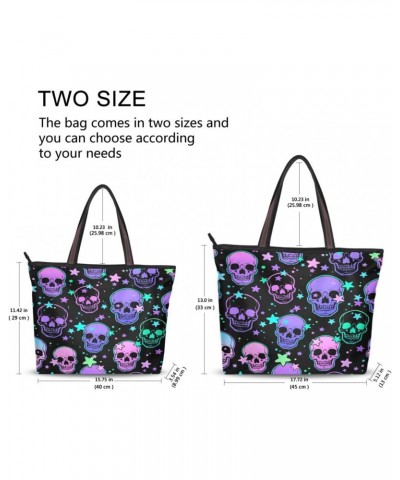 Womens Tote Bag, Bright Human Skulls and Stars Ladies Zip Shoulder Handbags $11.28 Shoulder Bags