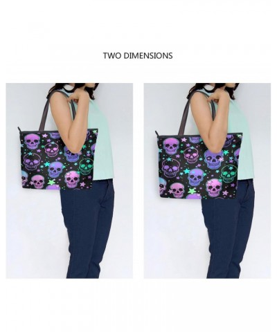 Womens Tote Bag, Bright Human Skulls and Stars Ladies Zip Shoulder Handbags $11.28 Shoulder Bags