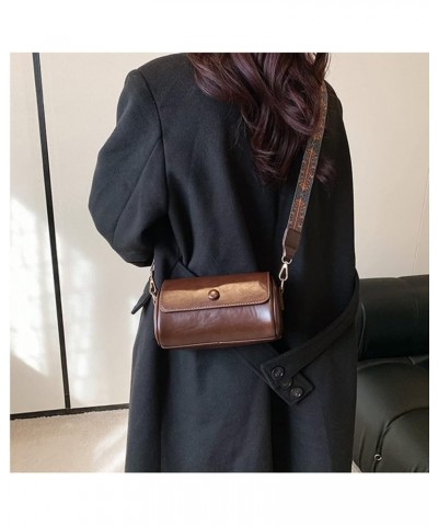 Cylinder Crossbody Bag for Women Leather Flap Purse Handbag Barrel Purse Trendy Shoulder Bag with Wide Strap (Black) Coffee $...